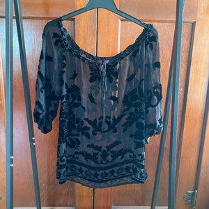 Hale Bob embroidered semi sheer burn out floral blouse length 24” Sz S